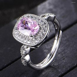 Cluster Rings Vintage Chic Square Pink Crystal Zircon Diamonds Gemstones For Women White Gold Silver Color Jewelry Trendy Accessories