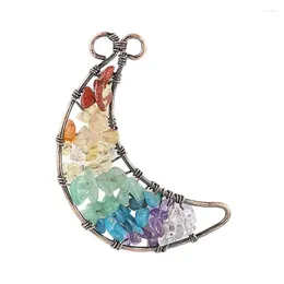 Pendant Necklaces Wire Wrapped Crescent Moon Natural 7 Chakra Crystal Chip Stone Quartz Reiki Jewellery For Women Men Girls Gifts