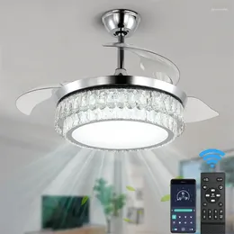 Crystal Ceiling Fan 42" For Dining Room Fandelier 6 Speeds 2-Ring Chandelier Indoor Decor Light Living Bedroom