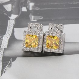 Stud Earrings 925 Sterling Silver Female Sweet Earring Yellow Green Blue Crystal Trend Wedding Jewellery For Women Girl Jewellery