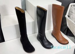 Brand Campo Calfskin Leather knee-high Chelsea Boots silhouette riding Booties low heels flats slip-on women's luxury designer Casual fashion