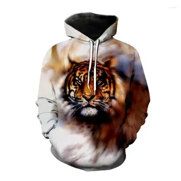 Men's Hoodies 2023 Fashion Tiger Pattern Sweatshirt 3D Printing Pocket Loose Long Sleeve Pullover Hoodie Clothing