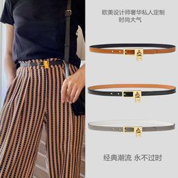 Home H's thin women's leather padlock pin buckle cow jeans decorative suit versatile belt