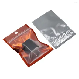 Gift Wrap 100Pcs Frosted Clear Plastic Package Bags Zipper Bag Orange Aluminum Foil For Electronic Accessories Storage With Hang Hole