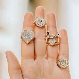 Real 925 Sterling Silver Rings Simple Letter Love charm ring with Zircon paved For Women Fine Silver Jewellery Engagement Wedding3114