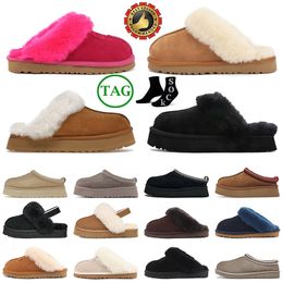 Tazz Slippers Womens Chestnut Slides Dheepskin Shearling Men Uggsboot Tasman australia Ultra Mini Platform Boots Mens Suede Shoes Blend Winter Slipper Sizes 35-44