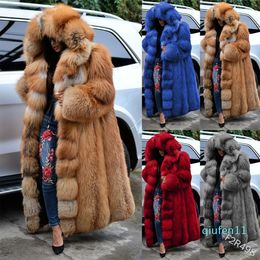 Fashion Long Winter Hooded Faux Fur Coat Loose Thick Warm Plus Size Artificial Fur Jacket