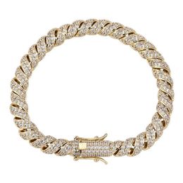 Iced Out 10mm Rope Chain Bracelets Ice Crystal Zircon Cuban Men's Bracelets 18K Real Gold Plated Bling Hip Hop Jewelry291s