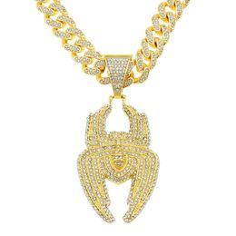 Hip Hop Cool Full Diamond 3D Spider Pendant Necklace Dominant Trendy Men's Nightclub Cuban Chain Neckchain