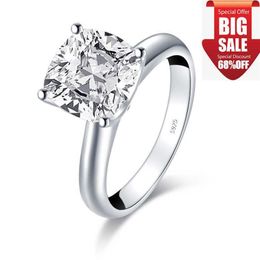 LESF Fashion 3 0 CT Cushion Cut Solitaire Ring 925 Sterling Silver Engagement Shiny SONA Stone Wedding Silver Rings 210623323o