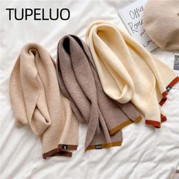 Scarves Solid Cashmere Warm Women Scarf Casual Knitted Skinny Korean Style Woollen Yarn Soft Bandana Long Neckerchief Echarpe 231130