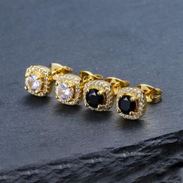 Mens Hip Hop Stud Earrings Jewellery High Quality Fashion Round Gold Silver Black Diamond Earring For Men340J