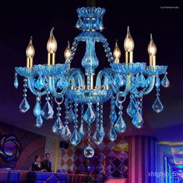 Chandeliers YQ25 European-Style Blue Crystal Lamp Maan Coffee Chandelier Mediterranean Art Internet Clothing Store