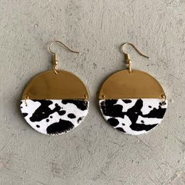 Dangle Earrings Leopard Genuine Leather For Women Semicircle Stitching Cow Pattern Animal Printing Earring Gifts