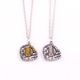 ZO2 zinc alloy crystals Baseball or Softball Ball and Glove Pendant with wheat link leather rope snake chain lobster clasp neckla254l