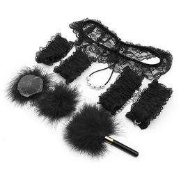 Massage products Lace Sexy Toys of Handcuffs Nipple Clamps and Feather Tail Plug for Adults Games Erotic Bdsm Bondage Sexy Kits Fetish Costumes