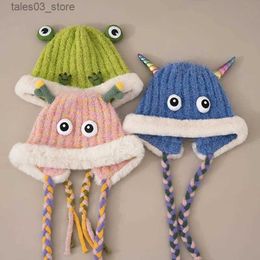 Beanie/Skull Caps Winter Hats for Women Cute Woollen Hats Girl Beanies Knitted Hats Frog Devil Cartoon Warm Frog Hat Skullies Beanies Q231130