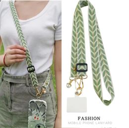 Party Favour for Girls Women Crossbody Rattan leaf Mobile Phone Lanyard Adjustable Neck Strap Rope Cell Phone Case Anti-Lost Lanyards Pearl Hanging Ornaments