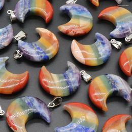 Pendant Necklaces 1pcs 1232 - Colourful Stone Moon Natural Crystal Splicing 30mm Crescent Chakra Jewelry1pcs