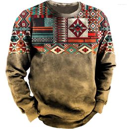 Men's Hoodies Vintage Hoodie Sweatshirt Cowboy Graphic T Shirts Ethnic Style Print Pullover Oversized Men Clothes Casual Full Sleeve Top