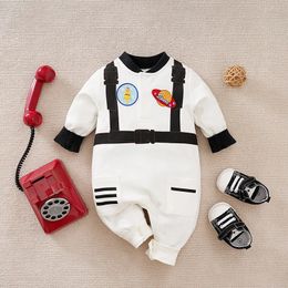 Rompers Spring And Autumn Boys Girls Cute Astronaut Dress Up Role Playing Cotton Comfortable Long Sleeve Baby Bodysuit 231129