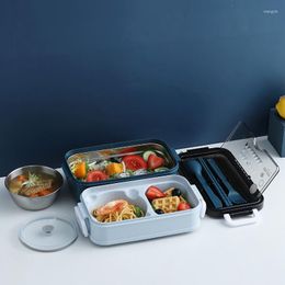 Dinnerware Sets Stainless Steel Lunch Box 2 Layers Microwave Heating Dinner Container Storage For School Kids Office Worker
