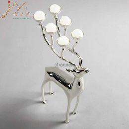 Candle Holders IMUWEN Silver plated deer shape metal candle holder 6-arms candelabra with 18pcs free candles YQ231130