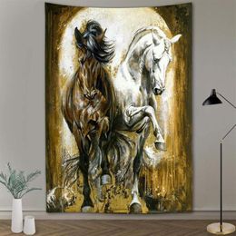 Tapestries Black WhitePentium Horse Wild Leopard Animal Print Wall Hippie Tapestry Polyester Fabric Home Decor Rug Carpets Hanging214A