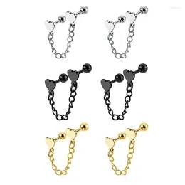 Stud Earrings 2Pcs Stainlss Steel Double Heart Piercing Studs Tassel Drop Chain Barbell Cartilage Jewelry For Women Men