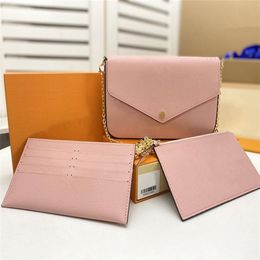 Three piece envelope wallet bags women's fashion real leather factory high quality crossbag Old flower Pouch belt box259K