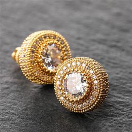 Unisex Fashion Men Women Hip Hop Earrings Yellow White Rose Gold Plated Full CZ Round Earrings Studs for Men Women Punk Jewerly282O