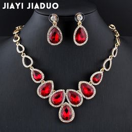 whole jiayijiaduo african Jewellery set Gold-color cystal necklace set and earrings for women Red crystal wedding jewelry274o