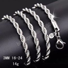925 Sterling silver 2MM 3MM Twisted Rope Chain Necklaces For Womens Men Fashion Jewellery 16 18 20 22 24 26 28 30 inches