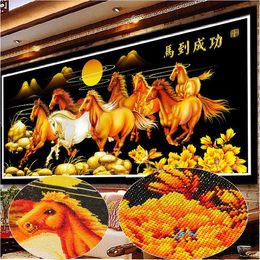 Stitch DIY Diamond Embroidery Painting Full Round Rhinestones Diamond Cross Stitch Pictures Mosaic Eight Horses