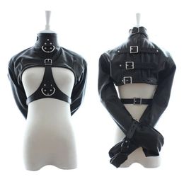 Sexy Set Female BDSM Bondage Breast Exposed PU Leather Straitjacket Restraint Jacket Long Sleeves Play Flirting Women 231130