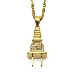 Rhinestone Plug Pendant Necklace Hip Hop Rock Punk Socket Electrical Plug Shape Boyfriend Lovers Birthday Gifts263H