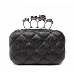 Skull Ring Woman Evening Bag Vintage Plaid Clutch Ladies Messenger Bags Mini Black Luxury Party Clutches Purse281s