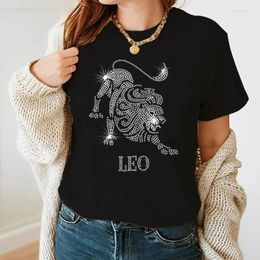 Women's T Shirts Fashion Rhinestone Lion Graphic Unisex T-Shirt Oversized Casual Tees Women Short Sleeve Stitch Tops Tirp Female Clothing