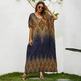 Ethnic Clothing Spring Summer Africa Boho Print For Women Dubai Abayas Casual Holiday Muslim Dress Kaftan Design Evening