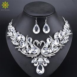 Wedding Jewellery Sets Clear Crystal Bridal Silver Colour Swan Pendant Necklace Women Gift Party Prom Earring Accessories 221109288f