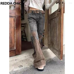 Women's Jeans ReddaChic Cowboy Streetwear Low-waist Y2k Women Flared Leg Acubi Fashion Pants Patchwork Ladies Trousers Wasteland Clothes