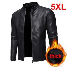 Mens Leather Faux PU Jacket Motorcycle Biker Jackets Autumn Winter Warm Black Outdoor Outwear Coats 5XL Plus Szie 231129