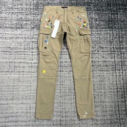 Men s Jeans High Street Cargo Flare Pant Hip Hop Handmade Ink Big Pocket Cotton Pants 231129