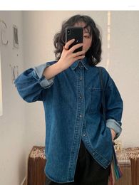 Women's Blouses Korean Style Blue Denim Shirt Women Spring Long-sleeved Loose All-match Washed Jean Blouse Female Vintage Blusa Mujer