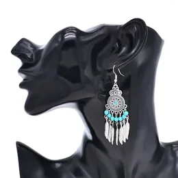 Dangle Earrings Fashion Ethnic Silver Alloy Red Green Colorful Acrylic Beads Leaf Tassel Women's Party Jewelry