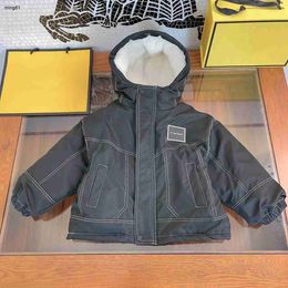 Brand toddler jacket Velvet lining kids designer clothes Solid color girl boy Outerwear Size 90-140 winter hooded baby coat Nov25