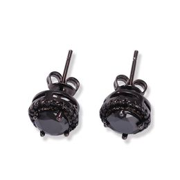 Hip hop Men Black Silver CZ Round Stud Earrings for Men Women Screw back Trendy Jewellery 9mmx9mm311W