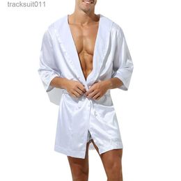 Men's Robes Men Hooded Loose Satin Silk Bathrobe Pyjamas Sleepwear Gown Bath Robe Nightwear Sexy Comfort Bathrobe Loungewear L231130