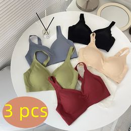 Bras 3pcs Seamless Invisible Bra for Women Sexy Lingerie Push Up Wire Free Brassiere Removable Pads Bralette Underwear Tops 231129