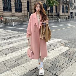 Women's Wool Blends 2023 Korean Hepburn Style Trench Coats for Women Loose Midi Overcoat Female Autumn Winter Doublebreasted Coat 231129